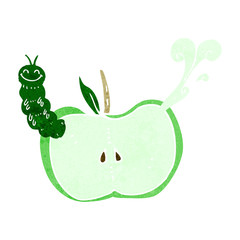 cartoon apple with bug