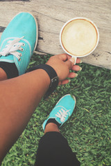 Selfie of coffee with shoes
