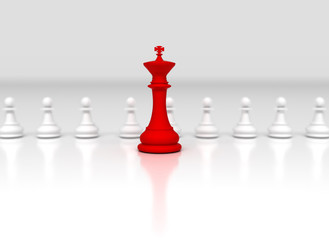 Leadership concept. Red chess king in front