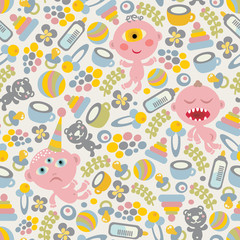 Baby monsters seamless background.