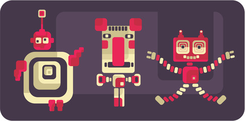 Retro style robots and monsters.
