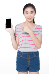 Fototapeta premium girl showing her mobile phone