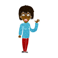 cartoon shocked woman waving hand