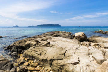 rocky beach on a tropical island