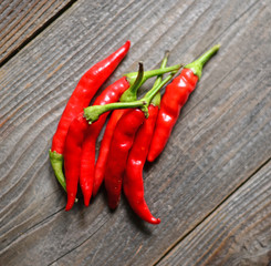 Chilly pepper on the wooden background