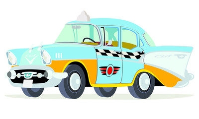 Caricatura Chevrolet BelAir 1957 taxi Toronto vista frontal y lateral