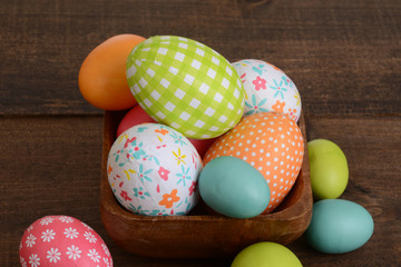 macro easter eggs in a bowl