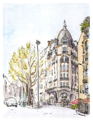 Hand painted color sketch of Paris street © zzorik