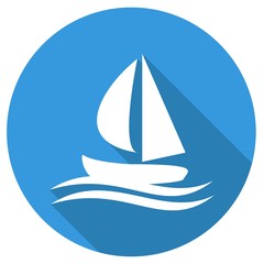 Icon yacht on white long shadow