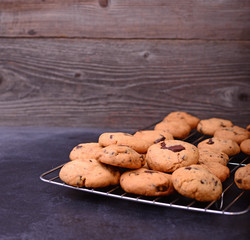Stack of Chocolate chip cookie on black background