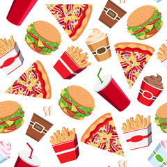 Seamless fast food pattern, vector fast food background for web site, textile, fabric, packing