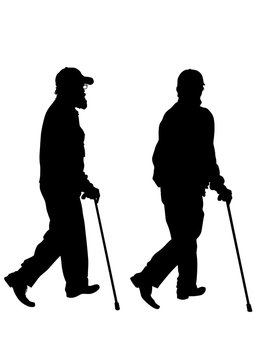Disabled people with cane one white background