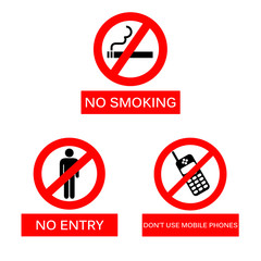 No Smoking, No Entry and Don't use mobile phones Sign on the iso
