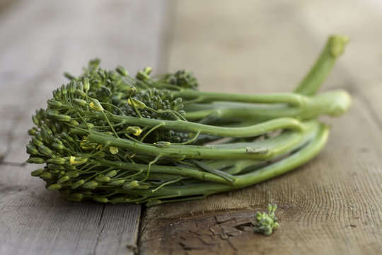 Broccolini on a Wooden Table