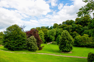 Green Meadows and Trees in Beautiful Ilam Hall  in Peak District