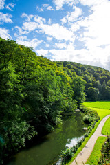 Green Meadows, River and Trees in Beautiful Ilam Hall  in Peak D