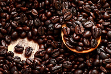 Coffee bean background in coffee shop.
