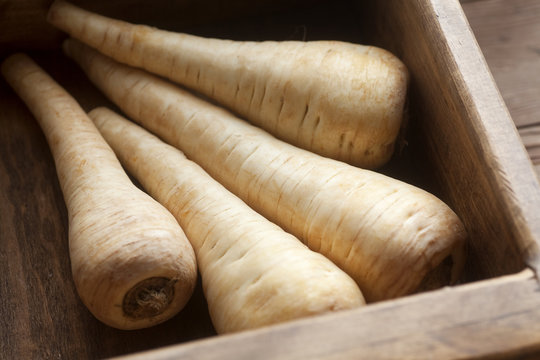 Parsnips in a Wooden Box