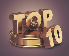 Golden top 10 list. 3D illustration