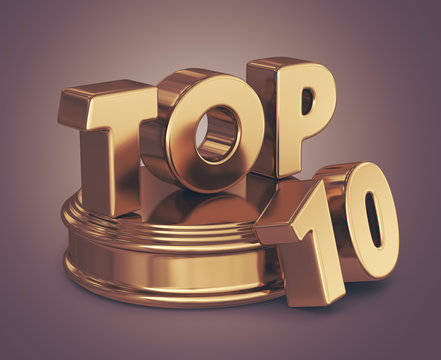 Golden top 10 list. 3D illustration