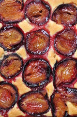 Freshly baked plum cake, top view