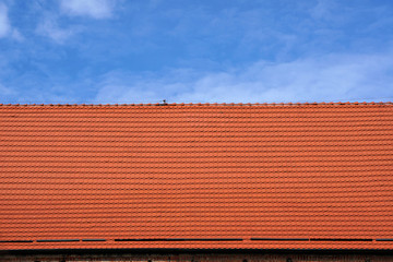 Tiled roof and blue sky background.