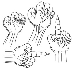 Black graphic zombie hands, hand drawn halloween vector illustration