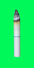 Close up of burning cigarette Isolated on green screen chroma ke