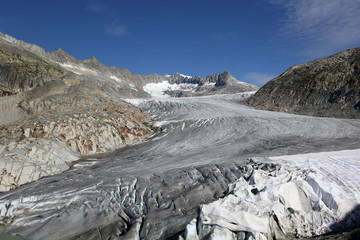 Rhone Glacier in Switzerland covered with fleece against melting