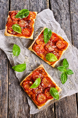 Pie with tomatoes, cheese and Basil