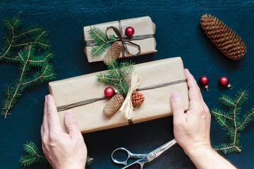 Wrapped Christmas presents on the table