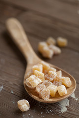 Candied Ginger on a Wooden Spoon