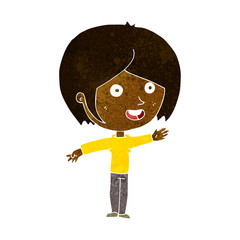 cartoon happy girl waving