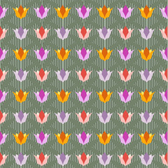 tulips on green seamless back ground