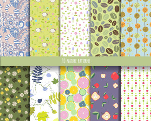 10 natural seamless patterns set