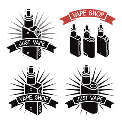 Vape shop logo. Icons e-cigarette. Isolated on white  background