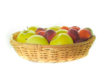 apple apricot basket and on white background