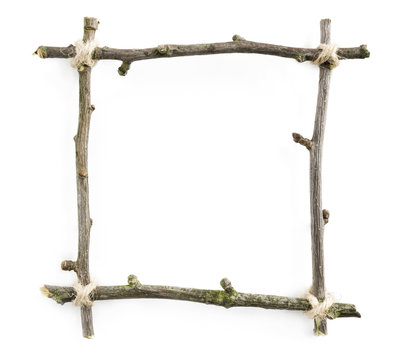 Twig frame with rope on white