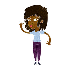 cartoon pretty woman waving