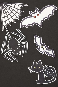 halloween decorations cat, spider, bat and spiderweb