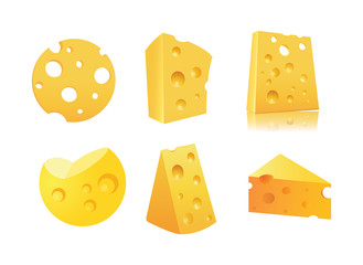 Set of pieces of Cheese with holes