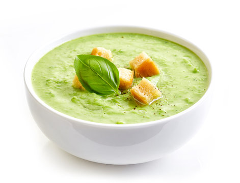 bowl of broccoli and green peas cream soup