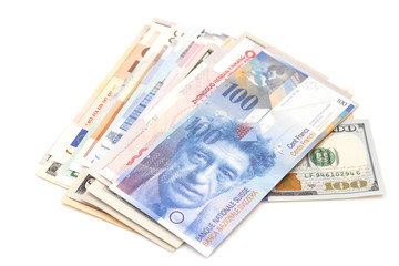 International currencies isolated on white background