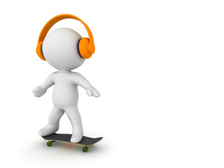 3D Character Skateboarding and Listening to Headphones