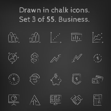 Business icon set drawn in chalk.