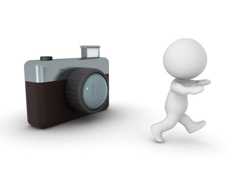 3D Character Running Away from Photo Camera