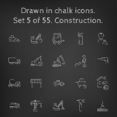 Construction icon set drawn in chalk.