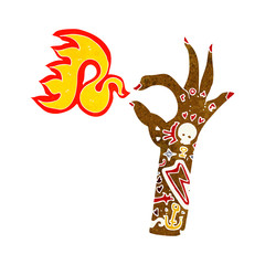 cartoon tattoo arm fire symbol