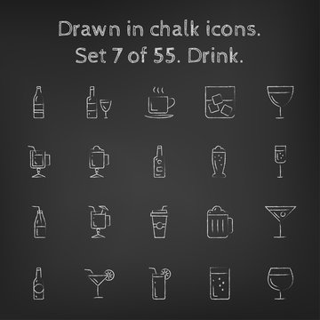 Drink icon set drawn in chalk.