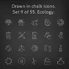 Ecology icon set drawn in chalk.